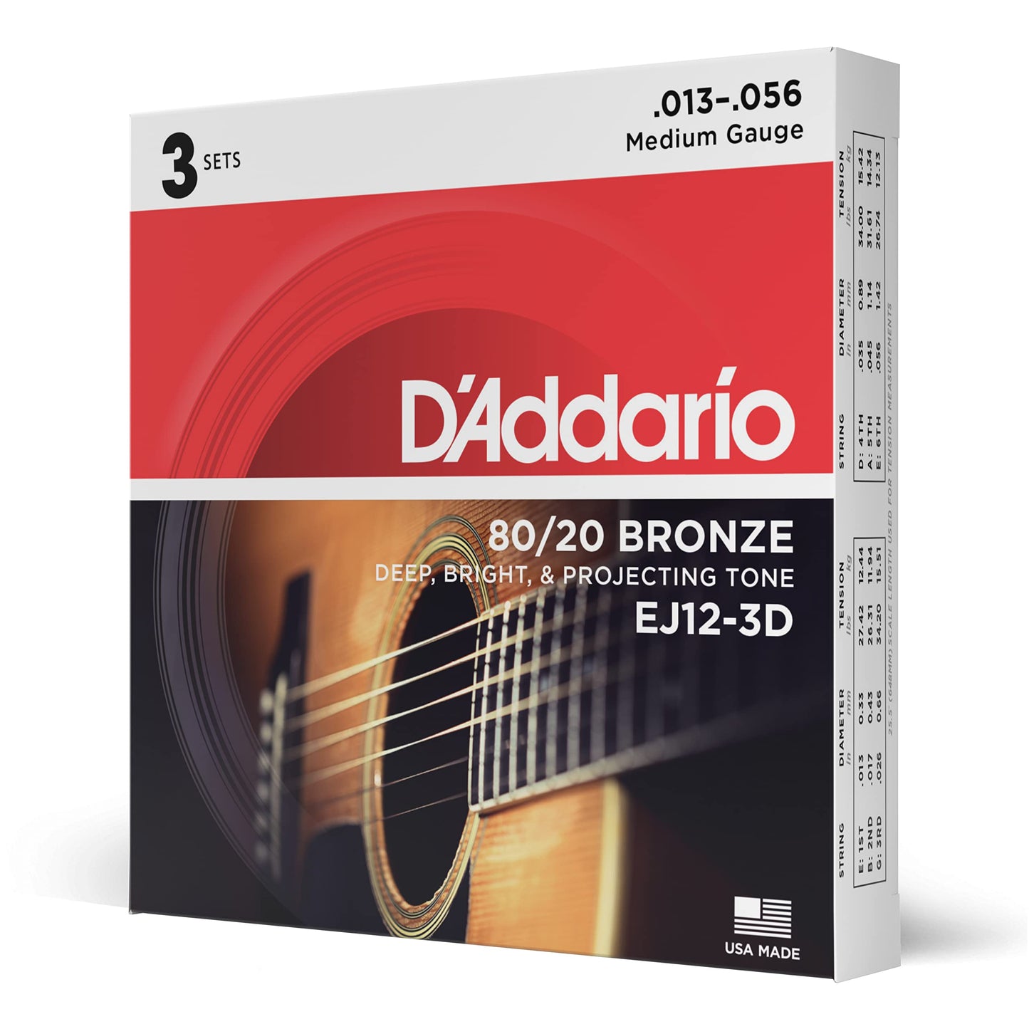 D'Addario Guitar Strings - Acoustic Guitar Strings - 80/20 Bronze - For 6 String Guitar - Deep, Bright, Projecting Tone - EJ11 - Light, 12-53(Pack of 1)