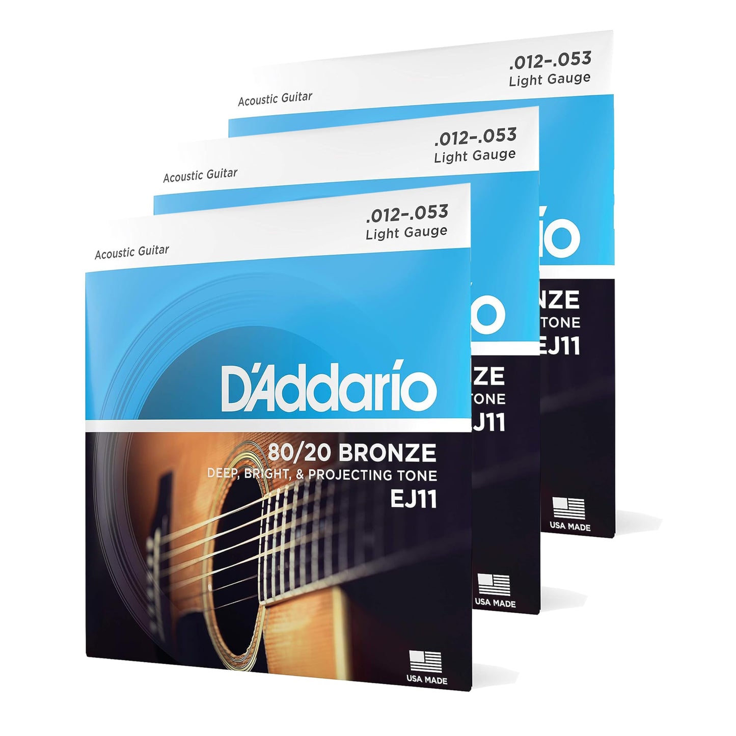 D'Addario Guitar Strings - Acoustic Guitar Strings - 80/20 Bronze - For 6 String Guitar - Deep, Bright, Projecting Tone - EJ11 - Light, 12-53(Pack of 1)